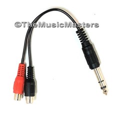 6 inch 1/4″ Male Stereo Plug to Dual RCA Jacks (F) Premium Audio Cable Wire Cord
