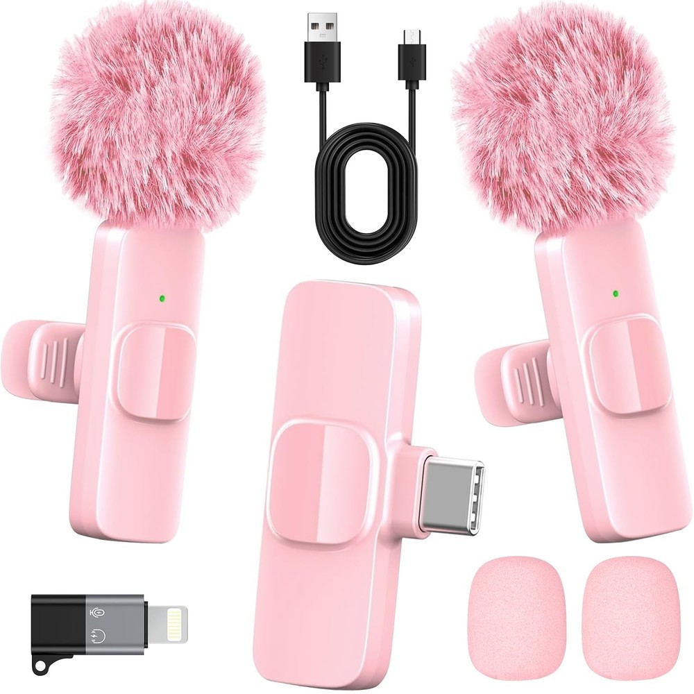 Pink Wireless Lavalier Microphone for iPhone & Android – Mini Clip-On