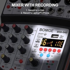 BOMGE 4 Channel dj Bluetooth Audio Mini Mixer with Effects, USB Interface, St…