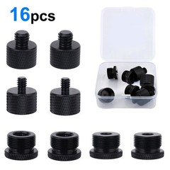 16pcs Mic Stand Adapter Parts Set, 5/8 to 3/8 & 1/4 Aluminum black
