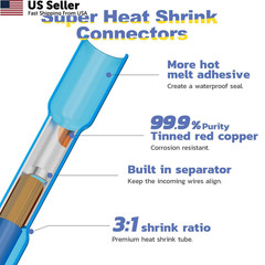 Haisstronica 200PCS 16-14 Awg Blue Heat Shrink Butt Medium,