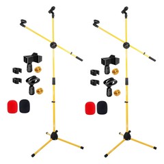 5 Core Microphone Stand Floor 2 Mic Clip Adjustable Tripod Mic Stands w Boom Arm