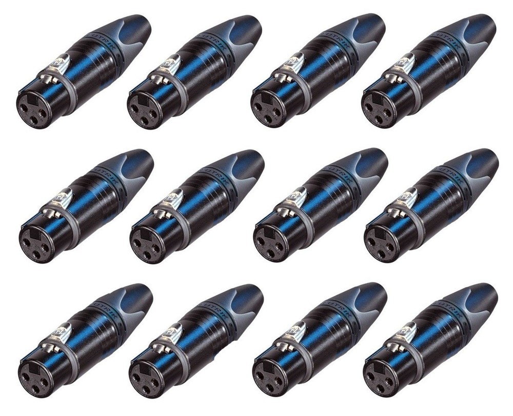 (12 PACK) NEUTRIK NC3FXX-B 3-Pin XLR Female Cable Mt Connector Black w/ Gold Pin