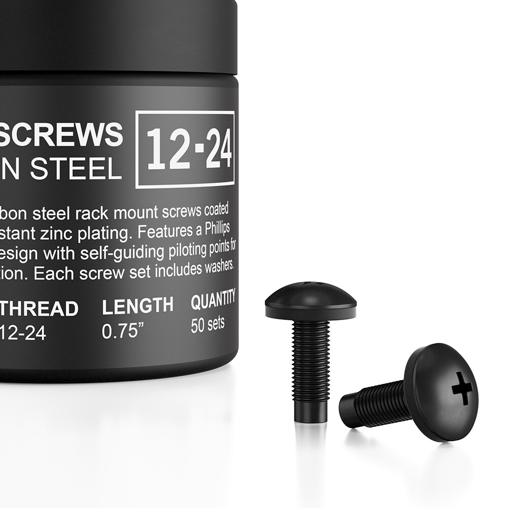 Premium Carbon Steel 12/24 Rack Screws and Nylon Washers, 50-Piece Set