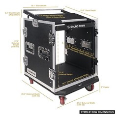 Sound Town 12U PA DJ Rack/Road Case w/ 11U Slant Mixer Top, Casters (STMR-S12UW)