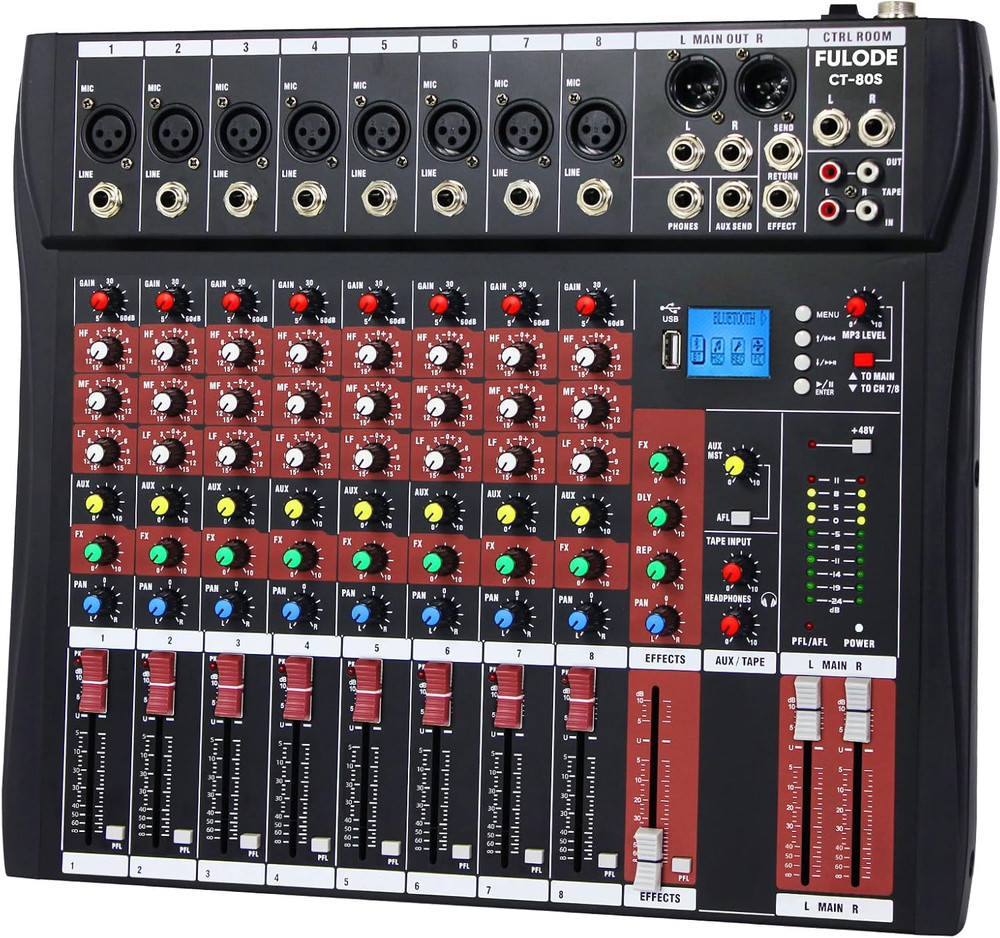 Audio Mixer 8 Channel, CT-80S Professional Sound System Mixer Board DJ Mixing C