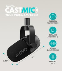 Movo Video Podcast Equipment Bundle with Boom Arms -Interface + 2X Mics Cameras
