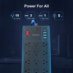 Surge Protector Power Strip-15 Widely Spaced Outlets and 4 USB Ports(1 USB C …