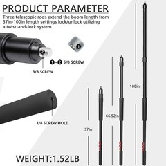 Portable Handheld Boom Pole for Shotgun Mic, 3-Section Extendable Microphone Arm
