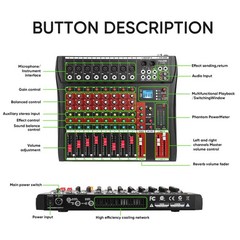 Audio Mixer 8 Channel, CT-80S Professional Sound System Mixer Board DJ Mixing…