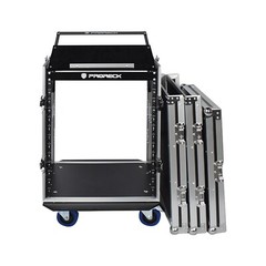 PRORECK 14U Rack Road Case With 20“ Rackable Depth Slant Mixer Top, Casters