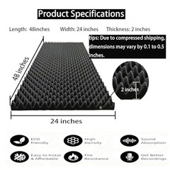 Egg Crate Foam Panel,48″×24″×2″ Black Acoustic Foam,Sound Proof Foam 1pack