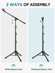 Microphone Stand, Tripod Boom Arm Floor Mic Stand Height Adjustable Heavy Duty w