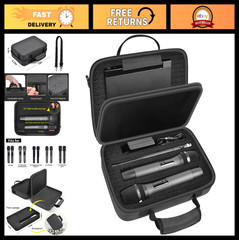 Large Wireless Microphone Case for 2 Handheld Mics & Receiver, Hard Carrying Bag