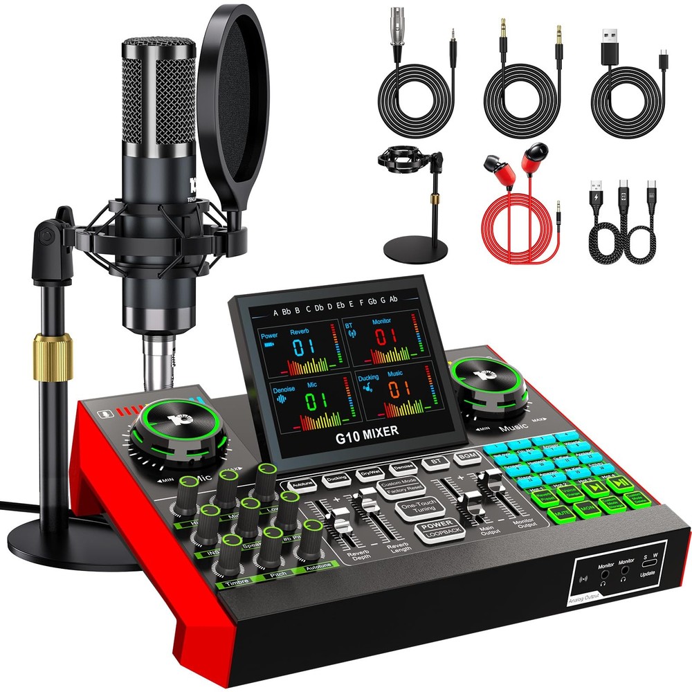 Podcast Microphone Bundle with Live Sound Board Audio Mixer Equipment
