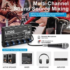 LZSIG Mini Audio Mixer,Stereo Line Mixer for Sub-Mixing,Ultra Low-Noise,4-