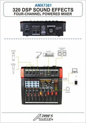 Audio2000’S AMX7381 4-Channel Powered Audio Mixer with 320 DSP Sound Effects-NEW