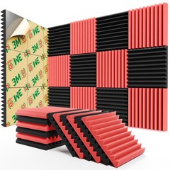12 Pack Sound Proof Foam Panels for 1 Inch 12 Self Adhesive, Black+Red