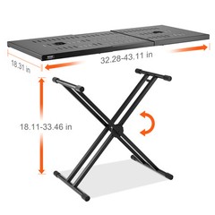 Portable DJ Table with Double-X Braced Keyboard Stand Adjustable Height
