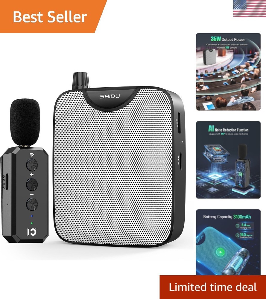 35W Power Voice Amplifier with Bluetooth Wireless Lavalier Microphone, Portab…