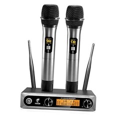 Wireless Microphones System, 2 * 15 Channel Metal Professional Silver 2 Mics