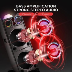Pyle PSUFM1043BT Portable Bluetooth PA Loudspeaker System W/ Mic, Party Lights..