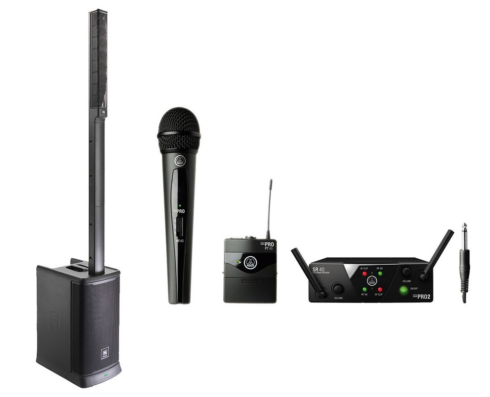 JBL EON ONE Mk2 Powered Array Speaker/Sub + AKG WMS40 Mini Vocal/Inst Dual Set