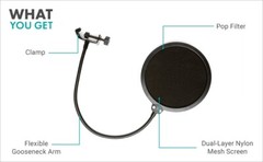 Movo PF-6 Dual Layer Microphone Mesh Pop Filter with Gooseneck Arm and Clamp