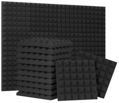 SODOCT Pyramid Acoustic Panels 24 Pack Black 12 x 12 x 2 inches