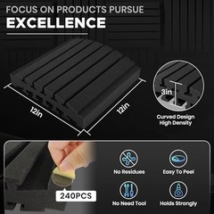 Curved Acoustic Foam Panels 3″ x 12″ x 12″ Sound Proof Foam Panels 36 Pack