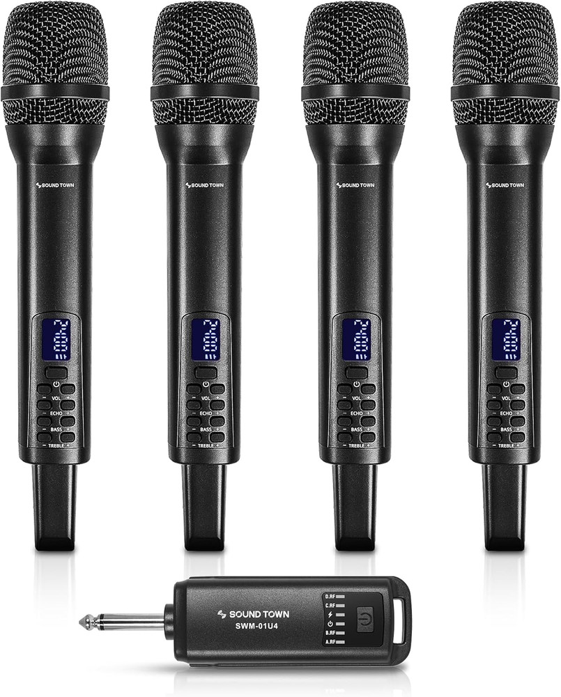 2.4Ghz Rechargeable Wireless Microphone System with 4 X Handheld Mic, 1/4″ Mini