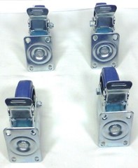 Set Of Four 4″ Heavy Duty Swivel Casters w/4″ Blue Rubber Wheels & Locking Brake
