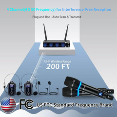 4-Channel Rechargeable Wireless Microphone System for Karaoke & Church Use