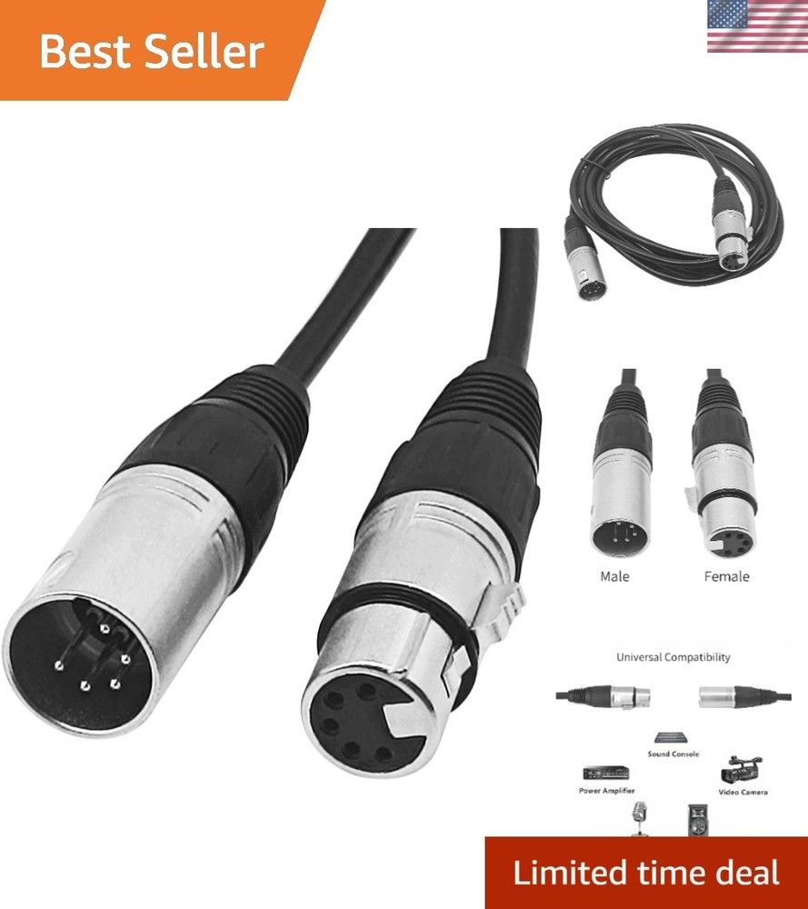 Professional 10ft 5-Pin XLR Male to Female Cable for Clear Audio Transmission