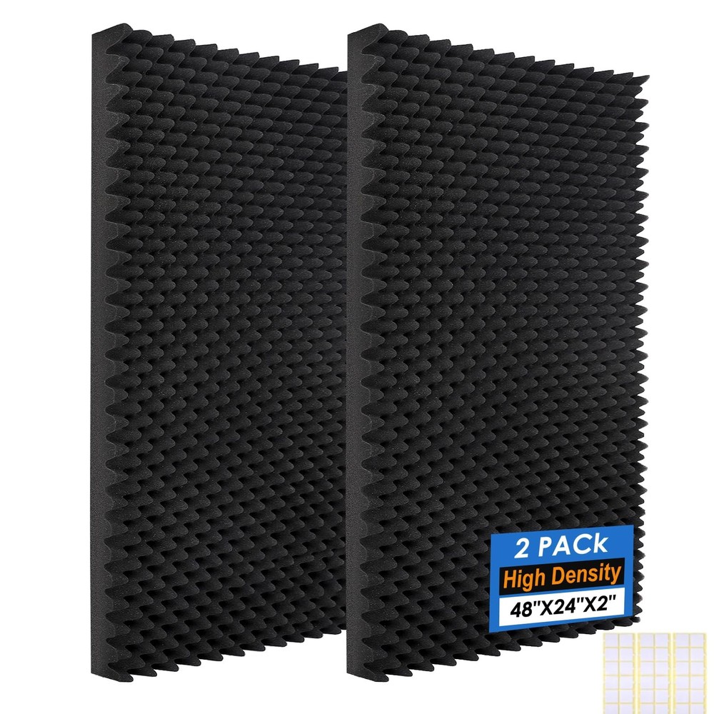 2 Pack Acoustic Panels,48X24X2 Inches Egg Crate Foam soundproof wall