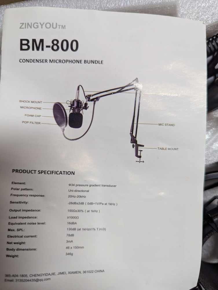 ZINGYOU BM-800 Condenser Microphone Kit Black with Shock Mount and Pop Filter