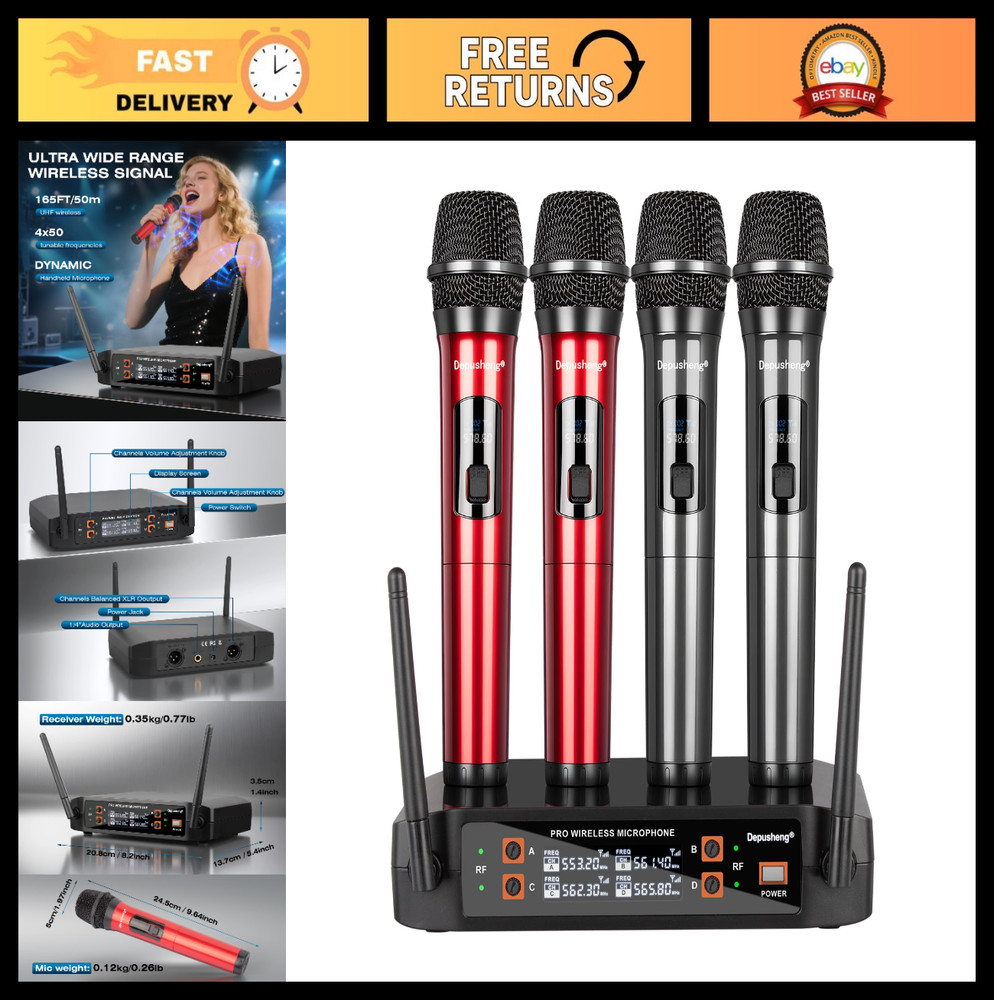 4-Channel Wireless Microphone System – Karaoke, Party, Meeting, DJ, Wedding