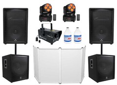 (2) JBL JRX212 1000w 12″ DJ P/A Speakers+(2) 18″ Subs+Moving Heads+Facade+Fogger