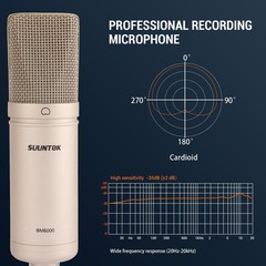 SUUNTOK Condenser Microphone XLR, Large Diaphgram 1.97 x 7.28 inches, Silver