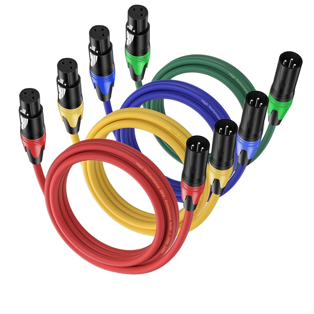 XLR Cable 10Ft 4 Packs – Premium Balanced Microphone Cable with 3-Pin XLR Male t