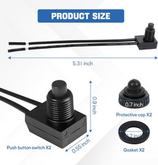 2PCS 12V Waterproof Push Button Switch, KP-107 On/Off SPST Switch with 4 Inch Li