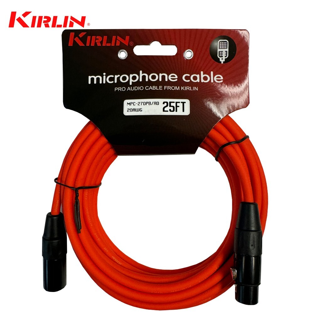 Kirlin 25FT XLR Male to XLR Female 20AWG Microphone Cable Red MPC-270 PB-25/RD