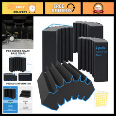 4 Pack Large Acoustic Foam Bass Traps – 16.5″ x 6.3″ x 12″ Sound Absorption for