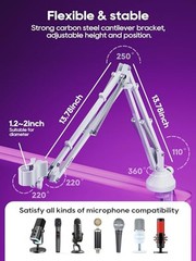 Boom Arm Micophone, Mic Arm Desk Mount Foldable with 3/8“ to 5/8“ Screw