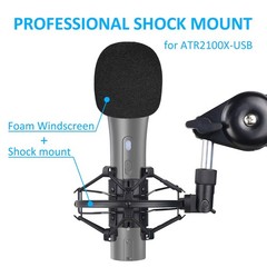 ATR2100x-USB Mic Shock Mount Holder with Foam Windscreen & Adapter – Reduces
