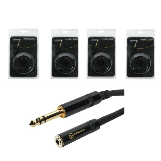 4 Studio Headphone 10 ft Extension Cables 1/4″ TRS – 3.5mm 1/8″ F