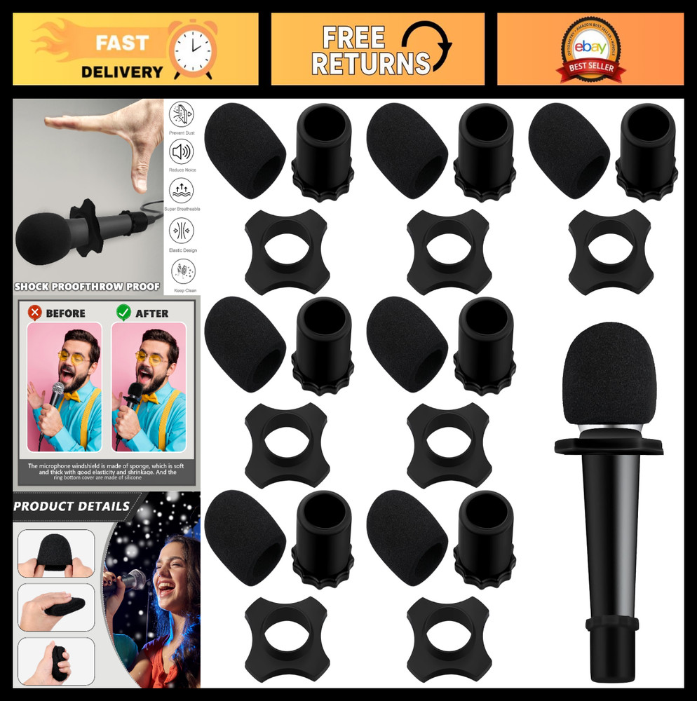 8 Set Microphone Foam Covers – Shakeproof Windscreen, Anti-Rolling Sleeve, Black