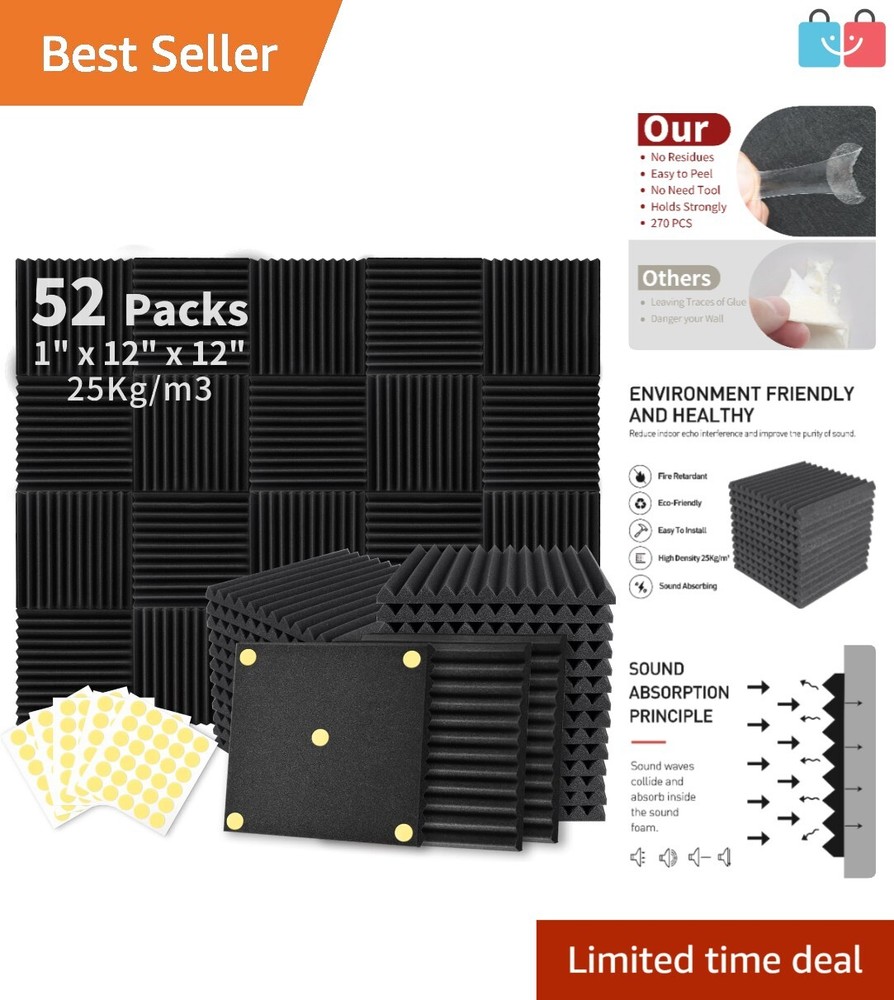 52 Pack Acoustic Foam Panels for Soundproofing – Ideal for Studios & Offices