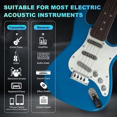 2.4GHz Wireless Guitar System Transmitter Receiver fit Bass Digital 100feet/30M
