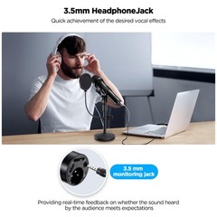 Xlr Usb Dynamic Microphone for Singing Recording, Metal Dynamic Studio Singin…